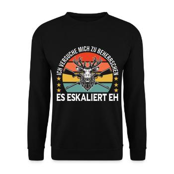 Jäger Beherrschen sich auf der Jagd - Unisex Pullover - Schwarz - Vorne - Alina (178cm) & Michal (187cm)