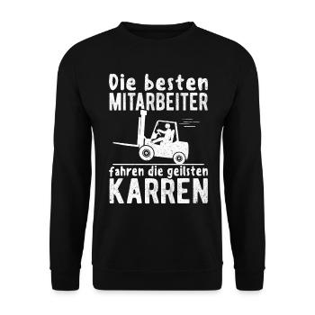 Staplerfahrer Gabelstaplerfahrer Lagerist Stapler - Unisex Pullover - Schwarz - Vorne - Alina (178cm) & Michal (187cm)