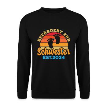 Befördert Zur Schwester 2024 Retro Vintage - Unisex Pullover - Schwarz - Vorne - Alina (178cm) & Michal (187cm)