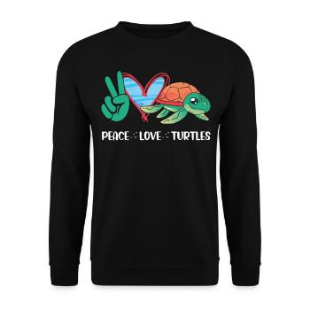 Sea Turtle Tortoise Peace Love - Unisex Pullover - Schwarz - Vorne - Alina (178cm) & Michal (187cm)