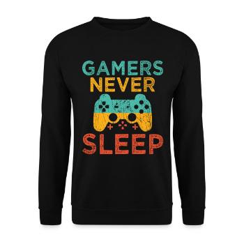 Gamers Never Sleep Konsolenspiel Videospiel Spiele - Unisex Pullover - Schwarz - Vorne - Alina (178cm) & Michal (187cm)