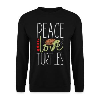 Sea Turtle Tortoise Peace Love - Unisex Pullover - Schwarz - Vorne - Alina (178cm) & Michal (187cm)
