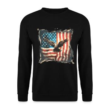 Vintage Amerika Flagge Weißkopfadler Usa - Unisex Pullover - Schwarz - Vorne - Alina (178cm) & Michal (187cm)