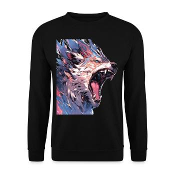 Wolf Wolfskopf Wölfe Waldbewohner Tiere - Unisex Pullover - Schwarz - Vorne - Alina (178cm) & Michal (187cm)
