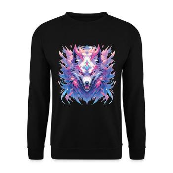 Wolf Wolfskopf Wölfe Waldbewohner Tiere - Unisex Pullover - Schwarz - Vorne - Alina (178cm) & Michal (187cm)