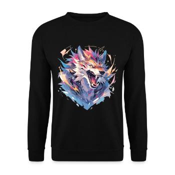 Wolf Polygon - Unisex Sweatshirt - black - Front - Alina (178cm) & Michal (187cm)