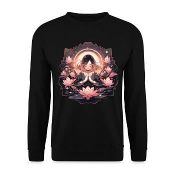 Meditation Lotusblüte Achtsamkeit Entspannung - Unisex Pullover - Schwarz - Vorne - Alina (178cm) & Michal (187cm)