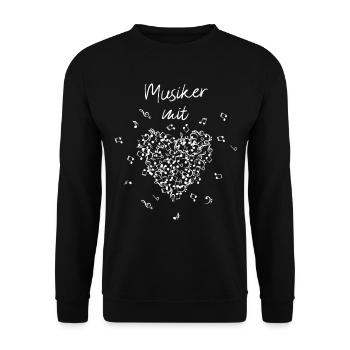 Musiker mit Herz Musik Musikschule Notenschlüssel - Unisex Pullover - Schwarz - Vorne - Alina (178cm) & Michal (187cm)