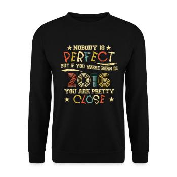 2016 Geburtstag Vintage Nobody is perfect - Unisex Pullover - Schwarz - Vorne - Alina (178cm) & Michal (187cm)