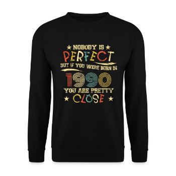 1990 Birthday Vintage Nobody is perfect - Unisex Sweatshirt - black - Front - Alina (178cm) & Michal (187cm)