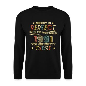 1991 Geburtstag Vintage Nobody is perfect - Unisex Pullover - Schwarz - Vorne - Alina (178cm) & Michal (187cm)