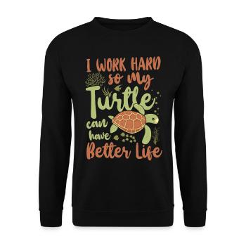 Sea Turtle Tortoise I Work Hard So - Unisex Pullover - Schwarz - Vorne - Alina (178cm) & Michal (187cm)