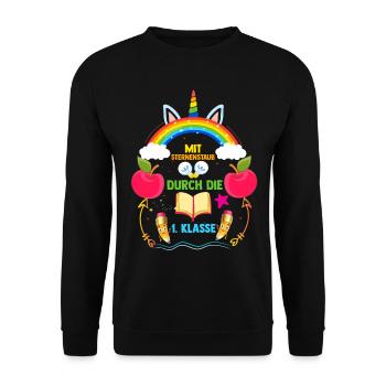 Erste Klasse Einschulung Einhorn Erstklässler Schu - Unisex Pullover - Schwarz - Vorne - Alina (178cm) & Michal (187cm)