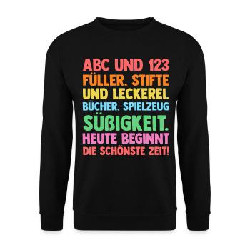 Erste Klasse Einschulung Erstklässler Schulkind - Unisex Pullover - Schwarz - Vorne - Alina (178cm) & Michal (187cm)