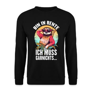 Bin In Rente Ich Muss Garnichts Rentner Faultier - Unisex Pullover - Schwarz - Vorne - Alina (178cm) & Michal (187cm)