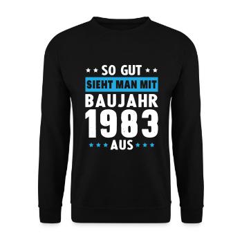 Geschenk Geburtstag 1983 Frau Mann Geschenkidee - Unisex Pullover - Schwarz - Vorne - Alina (178cm) & Michal (187cm)