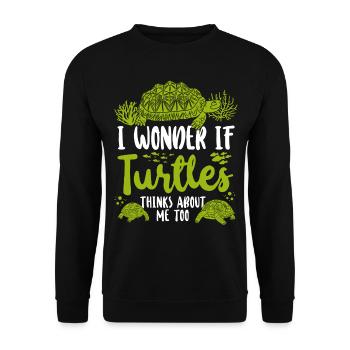 Sea Turtle Tortoise I Wonder If - Unisex Pullover - Schwarz - Vorne - Alina (178cm) & Michal (187cm)