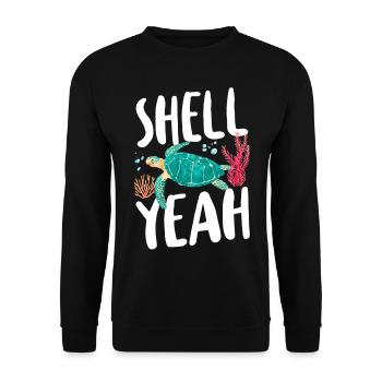 Sea Turtle Tortoise Pun Shell Yeah - Unisex Pullover - Schwarz - Vorne - Alina (178cm) & Michal (187cm)