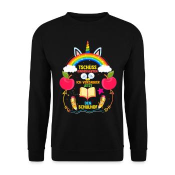 Erste Klasse Einschulung Erstklässler Schulkind - Unisex Pullover - Schwarz - Vorne - Alina (178cm) & Michal (187cm)