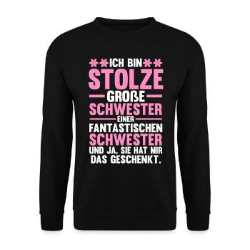 Familienmotiv Schwester - Unisex Pullover - Schwarz - Vorne - Alina (178cm) & Michal (187cm)