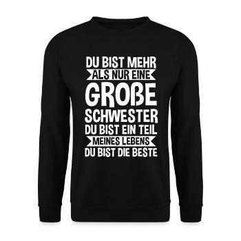 Familienmotiv Schwester - Unisex Pullover - Schwarz - Vorne - Alina (178cm) & Michal (187cm)