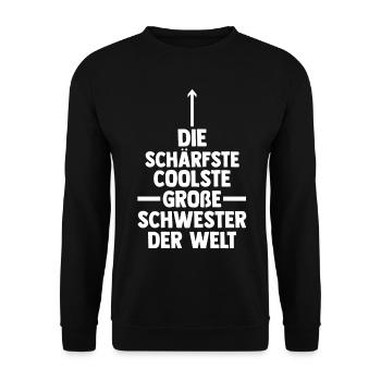 Familienmotiv Schwester - Unisex Pullover - Schwarz - Vorne - Alina (178cm) & Michal (187cm)