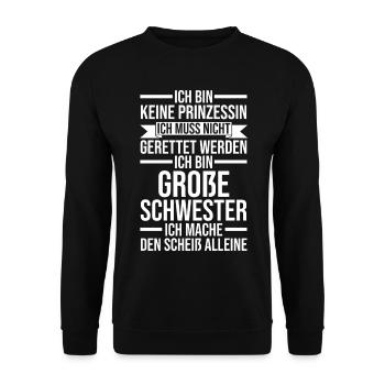 Familienmotiv Schwester - Unisex Pullover - Schwarz - Vorne - Alina (178cm) & Michal (187cm)