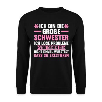 Familienmotiv Schwester - Unisex Pullover - Schwarz - Vorne - Alina (178cm) & Michal (187cm)