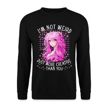 Mädchen Anime Manga Spruch merkwürdig Kreativ - Unisex Pullover - Schwarz - Vorne - Alina (178cm) & Michal (187cm)