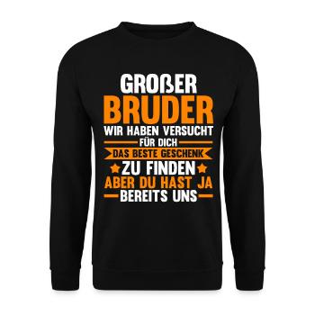 Familienmotiv Bruder - Unisex Pullover - Schwarz - Vorne - Alina (178cm) & Michal (187cm)