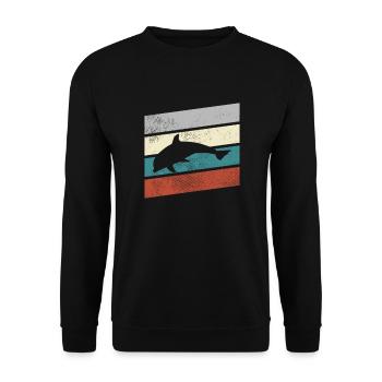 Delfin Retro - Unisex Pullover - Schwarz - Vorne - Alina (178cm) & Michal (187cm)