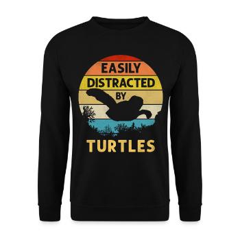 Tortue de mer Tortue Rétro Vintage - Sweat-shirt Unisexe - noir - Devant - Alina (178cm) & Michal (187cm)