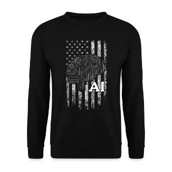 AI US Flag Artificial Intelligence - Unisex Pullover - Schwarz - Vorne - Alina (178cm) & Michal (187cm)