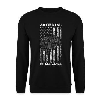 Artificial Intelligence US Flag - AI Robotics - Unisex Pullover - Schwarz - Vorne - Alina (178cm) & Michal (187cm)