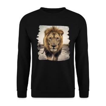 Löwen realistic Löwe - Unisex Pullover - Schwarz - Vorne - Alina (178cm) & Michal (187cm)