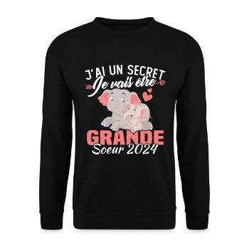J'ai un secret Je Vais Être Grande Soeur 2024 - Sweat-shirt Unisexe - noir - Devant - Alina (178cm) & Michal (187cm)