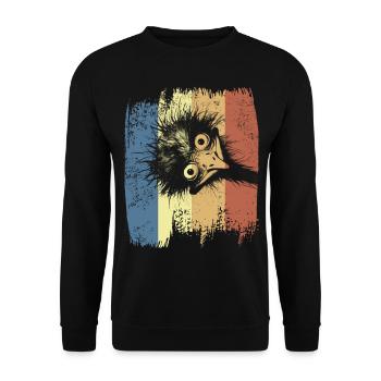 Vogelstrauss Emu Strauß Lustiger Vogel Retro - Unisex Pullover - Schwarz - Vorne - Alina (178cm) & Michal (187cm)