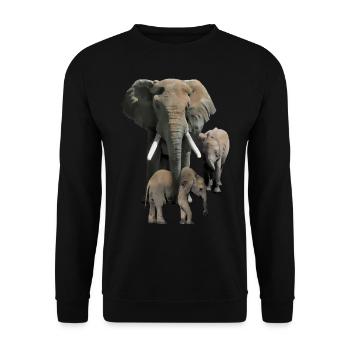 Elefantenmama mit Babys als Zeichnung - Unisex Pullover - Schwarz - Vorne - Alina (178cm) & Michal (187cm)