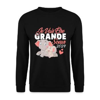 Je Vais Être Grande Sœur 2024, Annonce Grossesse - Sweat-shirt Unisexe - noir - Devant - Alina (178cm) & Michal (187cm)