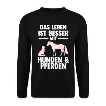 Hunde Pferdeliebhaber Hundeliebhaber Pferde - Unisex Pullover - Schwarz - Vorne - Alina (178cm) & Michal (187cm)