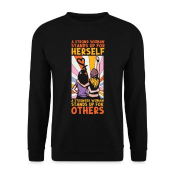 Feminist A Strong Woman Stands Up - Unisex Pullover - Schwarz - Vorne - Alina (178cm) & Michal (187cm)