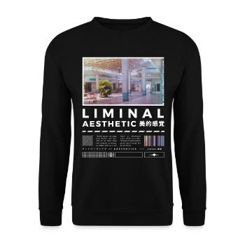 Liminal Spaces Retro 80s & 90s Aesthetic Vaporwave - Unisex Pullover - Schwarz - Vorne - Alina (178cm) & Michal (187cm)