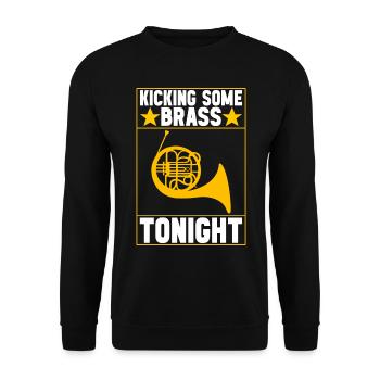 Horn Blechblasinstrument - Unisex Pullover - Schwarz - Vorne - Alina (178cm) & Michal (187cm)