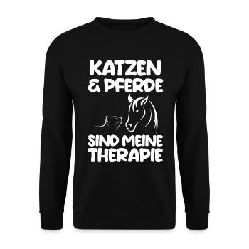 Pferde Pferdeliebhaber Katzenliebhaber Katzen - Unisex Pullover - Schwarz - Vorne - Alina (178cm) & Michal (187cm)