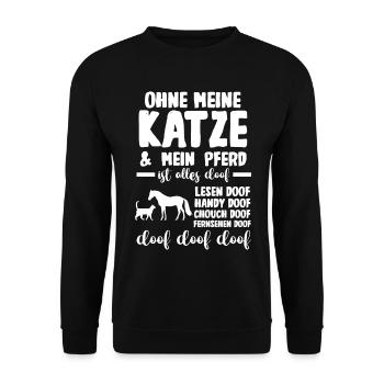 Pferde Pferdeliebhaber Katzenliebhaber Katzen - Unisex Pullover - Schwarz - Vorne - Alina (178cm) & Michal (187cm)