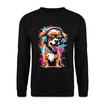 Cute dog with headphones and glasses - Unisex Sweatshirt - black - Front - Alina (178cm) & Michal (187cm)