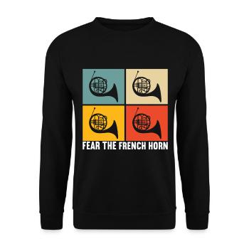 Horn Blechblasinstrument - Unisex Pullover - Schwarz - Vorne - Alina (178cm) & Michal (187cm)