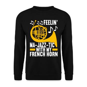 Horn Blechblasinstrument - Unisex Pullover - Schwarz - Vorne - Alina (178cm) & Michal (187cm)
