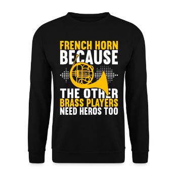 Horn Blechblasinstrument - Unisex Pullover - Schwarz - Vorne - Alina (178cm) & Michal (187cm)