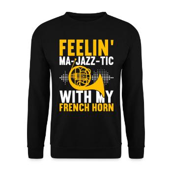 Horn Blechblasinstrument - Unisex Pullover - Schwarz - Vorne - Alina (178cm) & Michal (187cm)